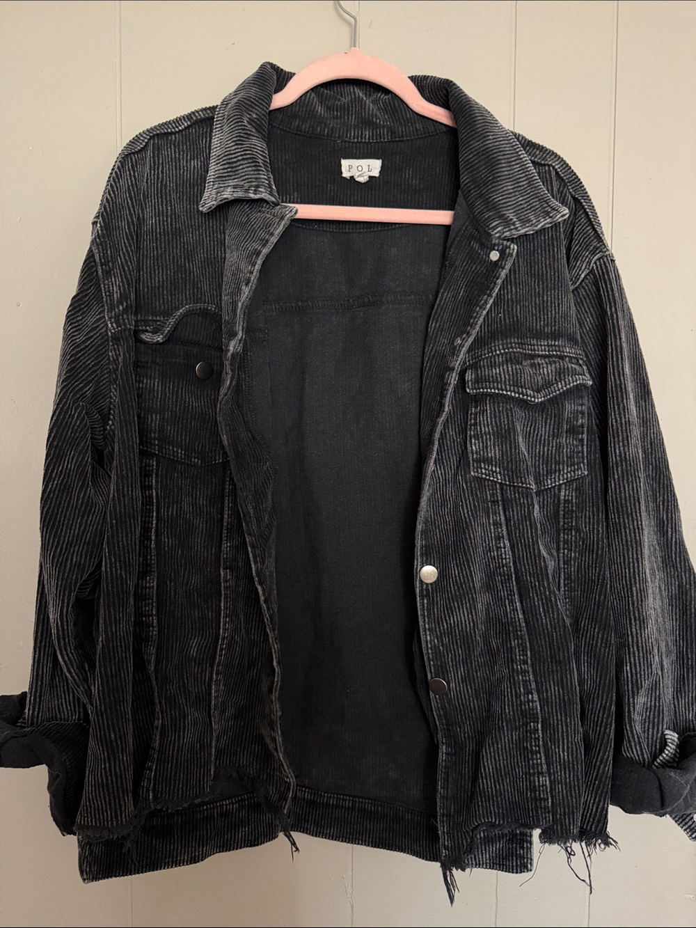 POL Washed Black Corduroy Button-Up Jacket